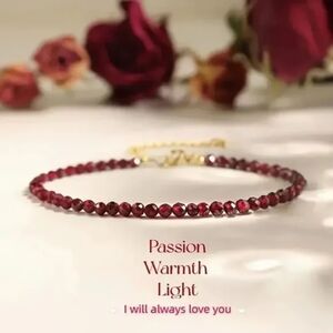 Garnet Gemstone Delicate Bracelet Round Stacking Adjstble Gold Crystal Handmade